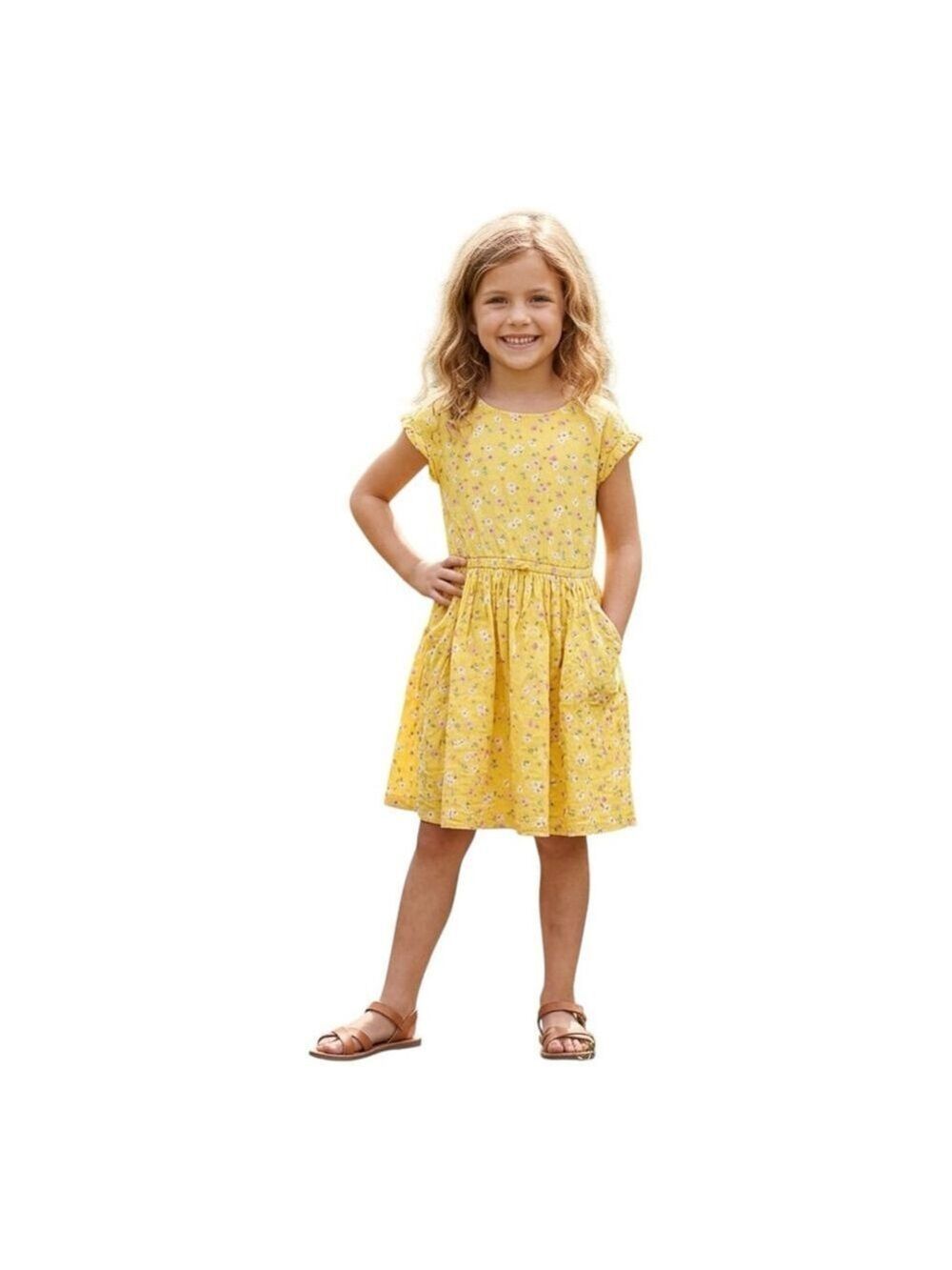 H&M Girls Yellow Floral Pocket Dress Size 7–8Y (128) Spring Summer